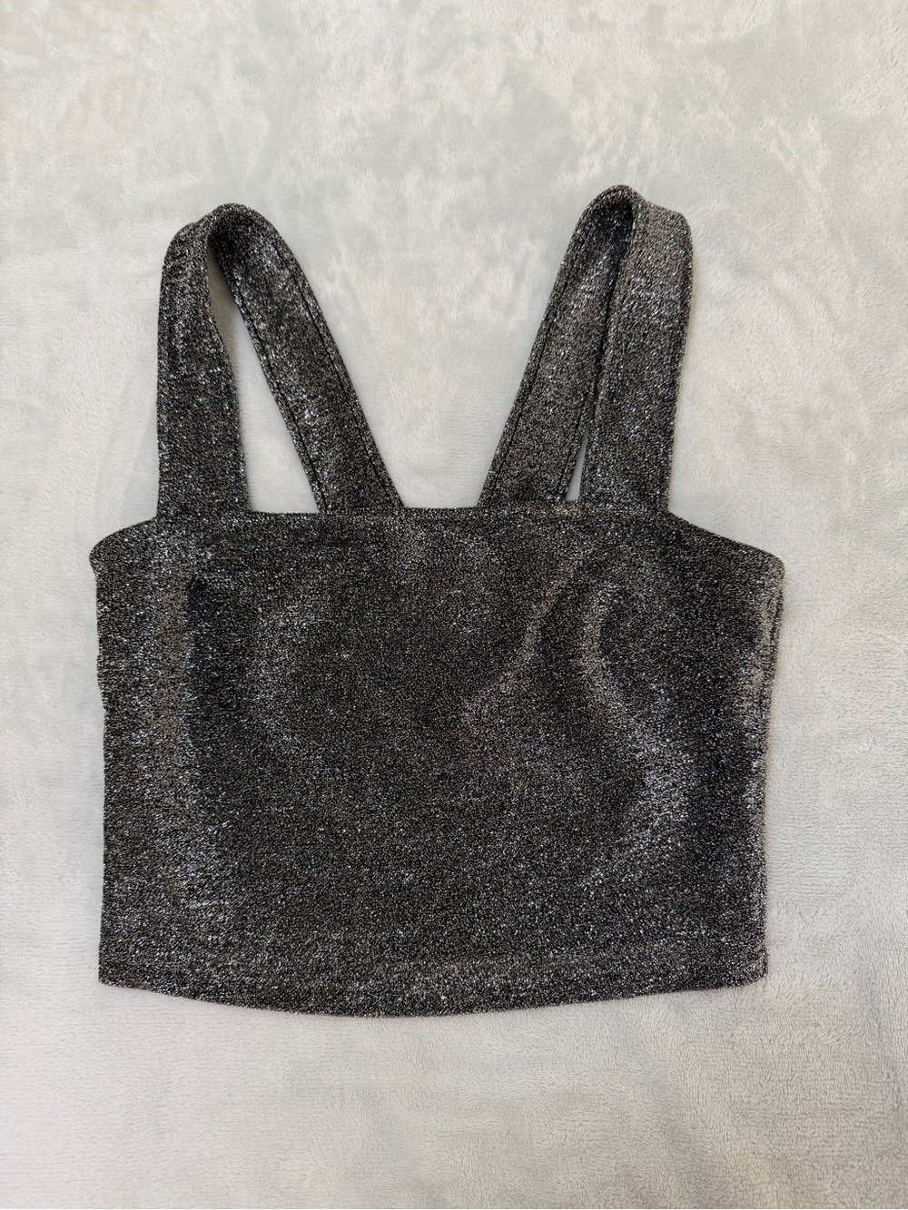 Sparkle Black/silver Metallic Crop Tank Top - Small